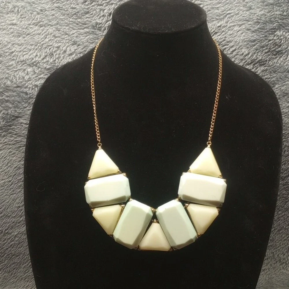 Statement Bib Necklace Geometric‎ Pastel Stones Gold Tone Chain